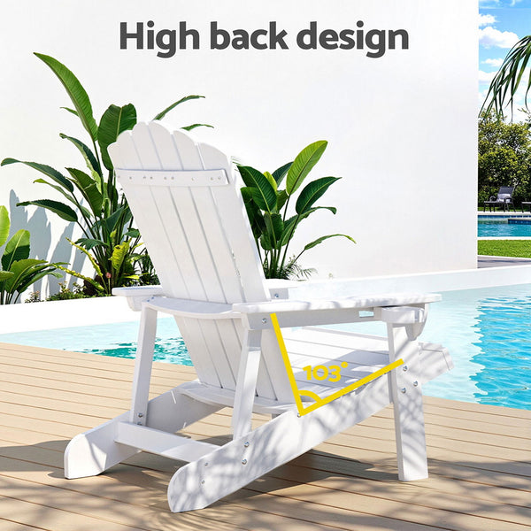 Gardeon Outdoor Chairs HDPE Adirondack Beach Chair Sun Lounge Patio Furniture Garden white Gardeon