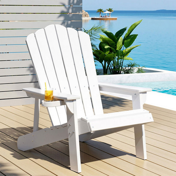 Gardeon Outdoor Chairs HDPE Adirondack Beach Chair Sun Lounge Patio Furniture Garden white Gardeon