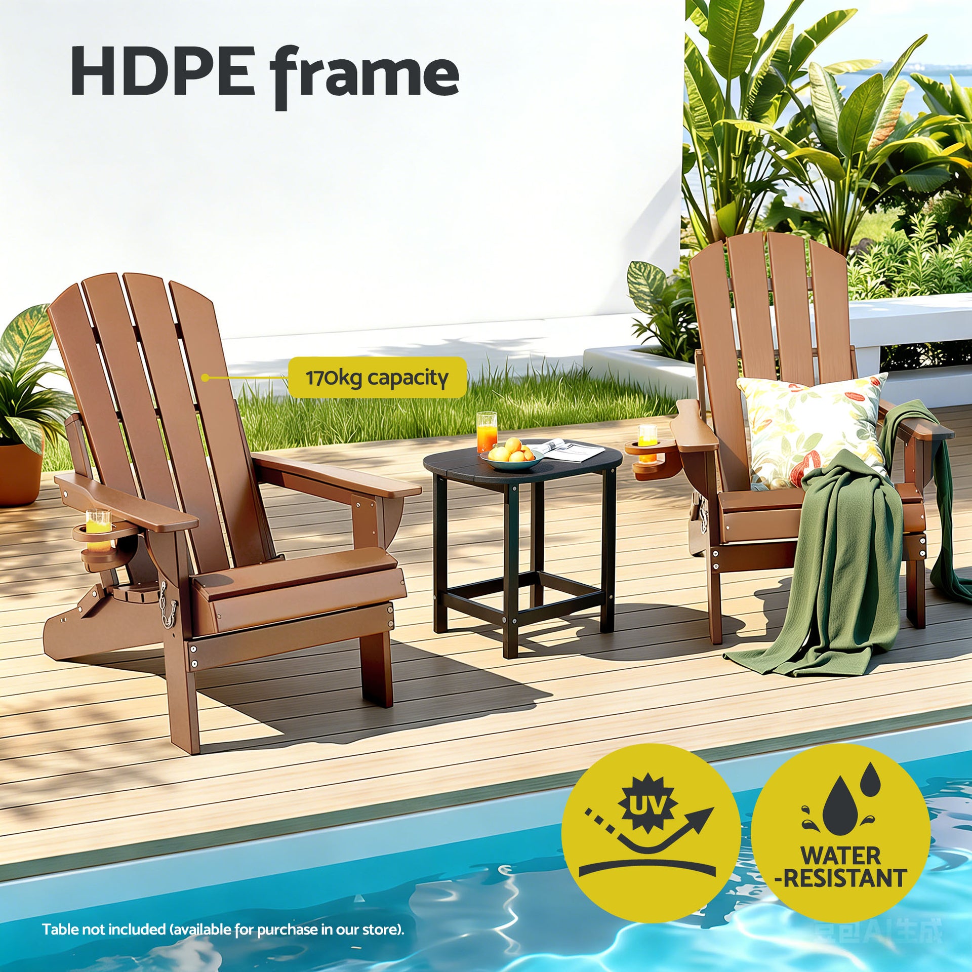 Gardeon Outdoor Chairs Folding Adirondack Beach Chair HDPE Sun Lounge Patio Furniture Garden Brown Awezingly