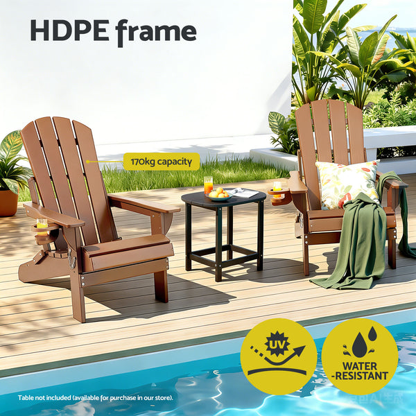 Gardeon Outdoor Chairs Folding Adirondack Beach Chair HDPE Sun Lounge Patio Furniture Garden Brown Awezingly