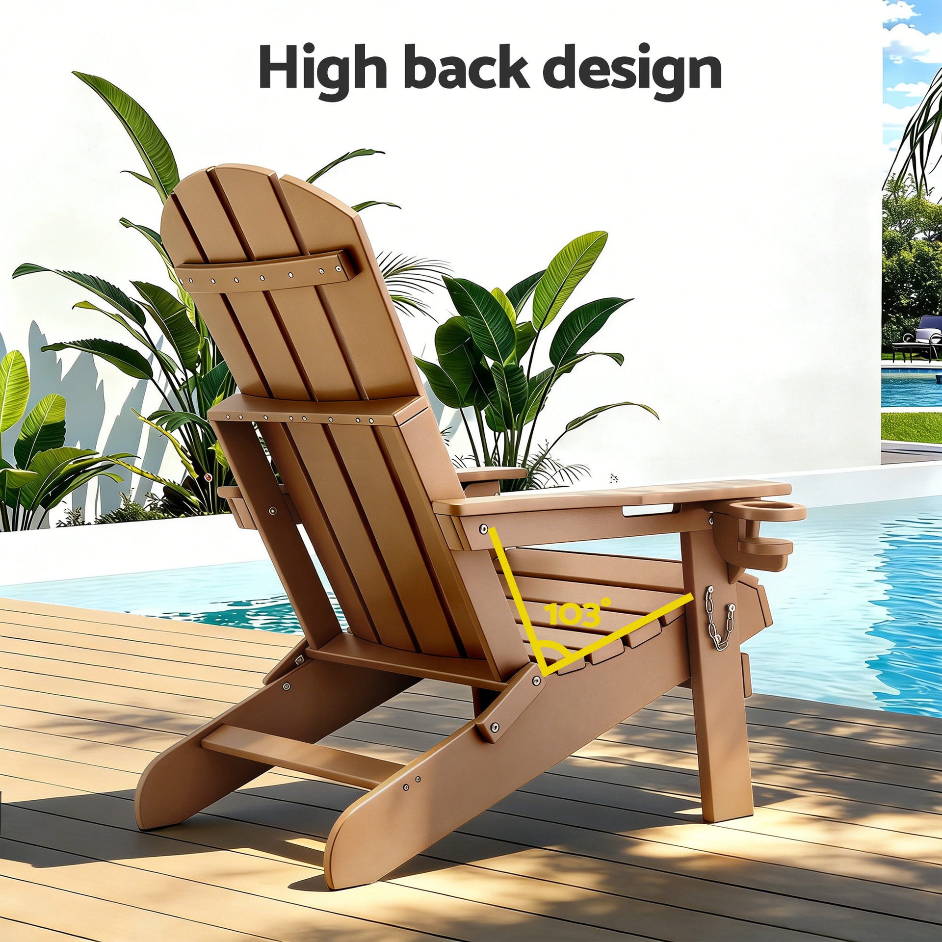 Gardeon Outdoor Chairs Folding Adirondack Beach Chair HDPE Sun Lounge Patio Furniture Garden Brown Awezingly