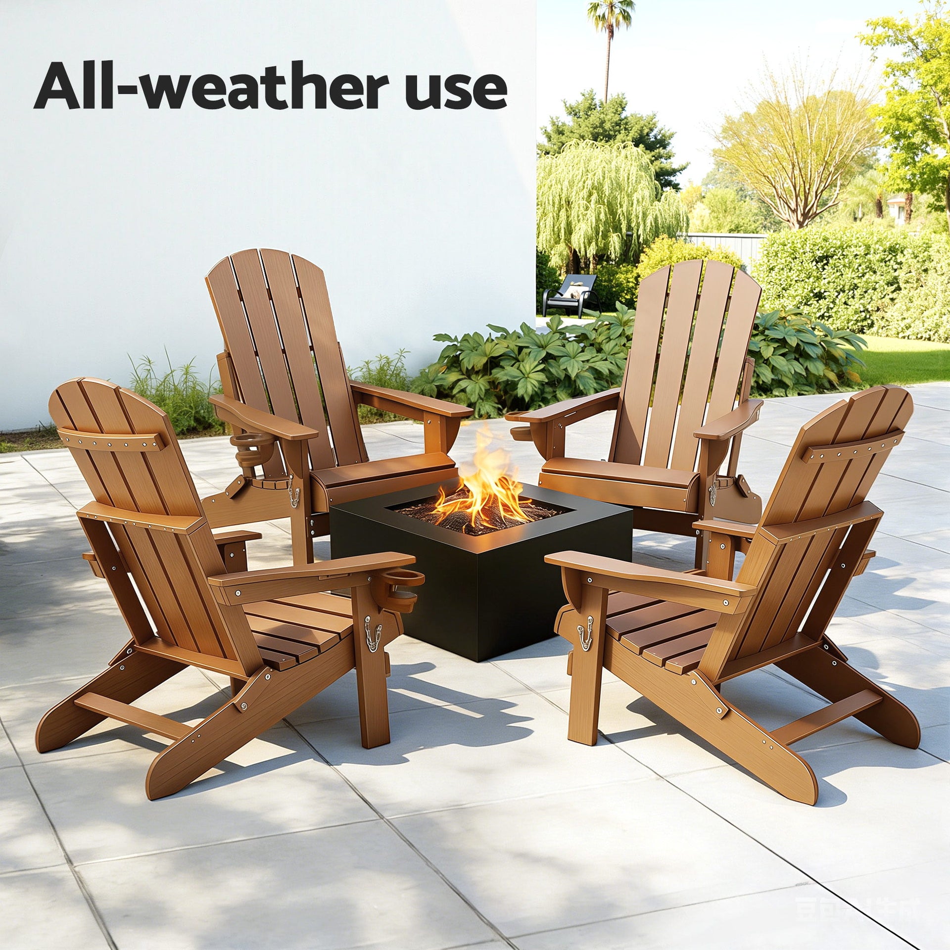 Gardeon Outdoor Chairs Folding Adirondack Beach Chair HDPE Sun Lounge Patio Furniture Garden Brown Awezingly