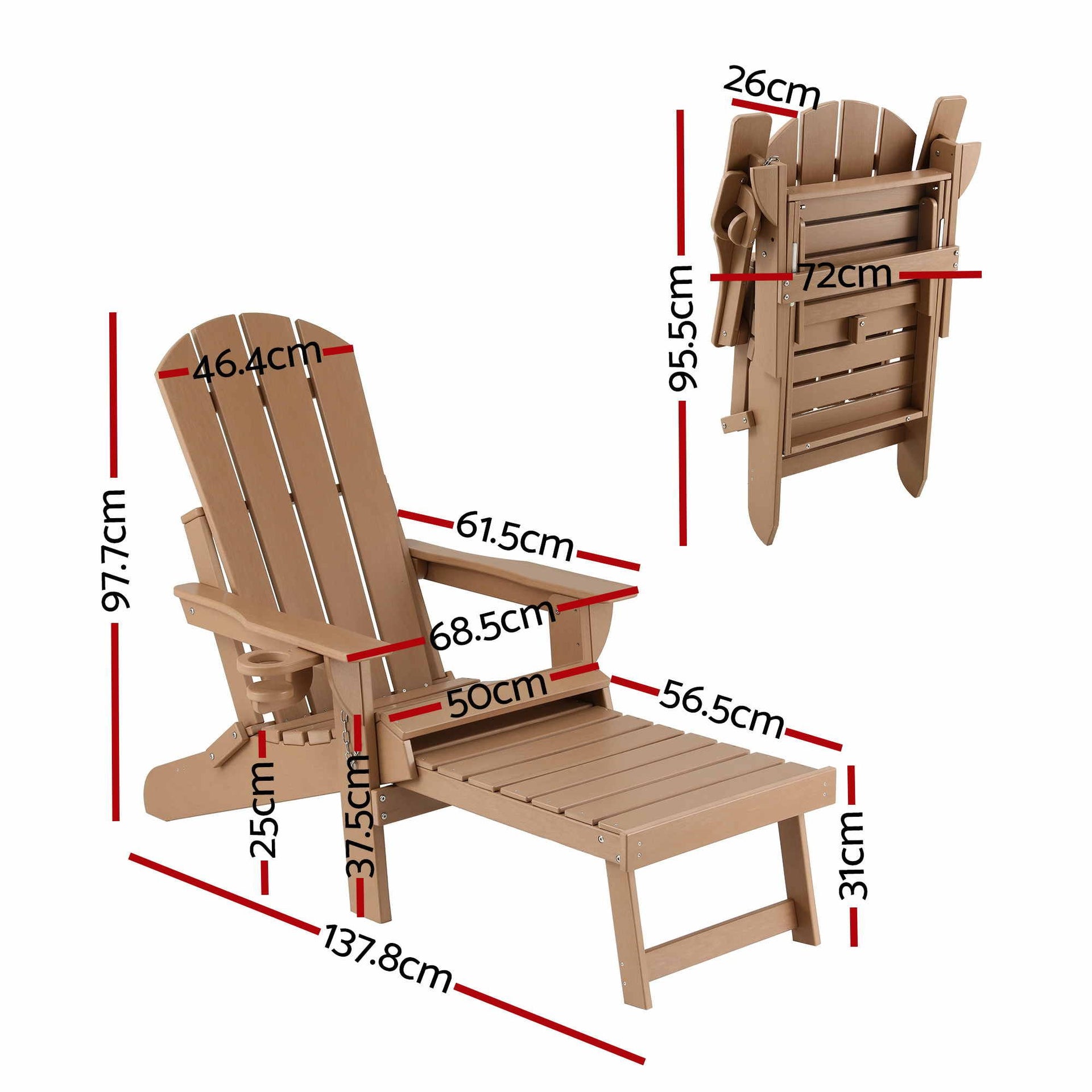 Gardeon Folding Sun Lounger Adirondack Chair Outdoor Lounge Setting HDPE Recliner Footrest Khaki Awezingly