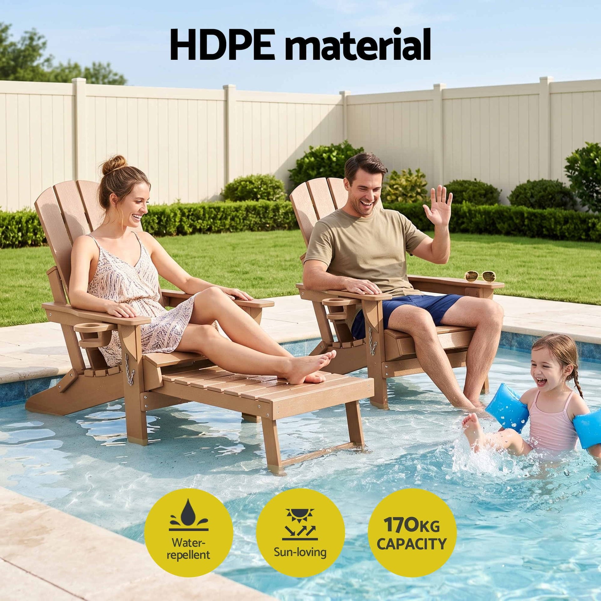 Gardeon Folding Sun Lounger Adirondack Chair Outdoor Lounge Setting HDPE Recliner Footrest Khaki Awezingly