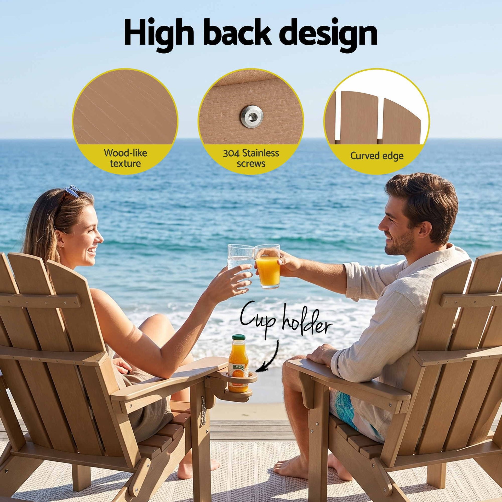 Gardeon Folding Sun Lounger Adirondack Chair Outdoor Lounge Setting HDPE Recliner Footrest Khaki Awezingly