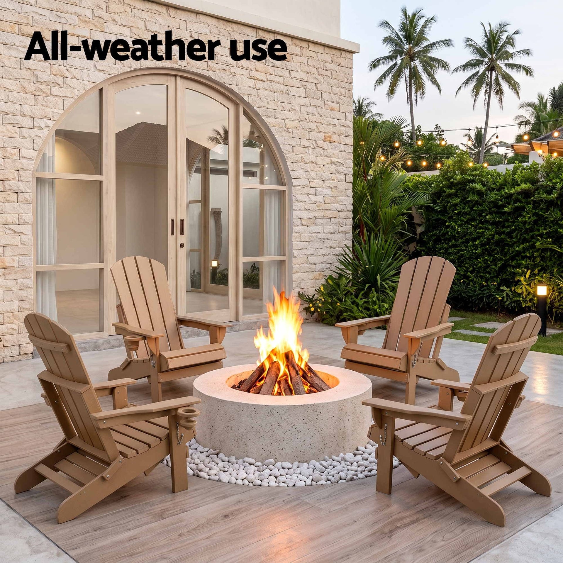 Gardeon Folding Sun Lounger Adirondack Chair Outdoor Lounge Setting HDPE Recliner Footrest Khaki Awezingly