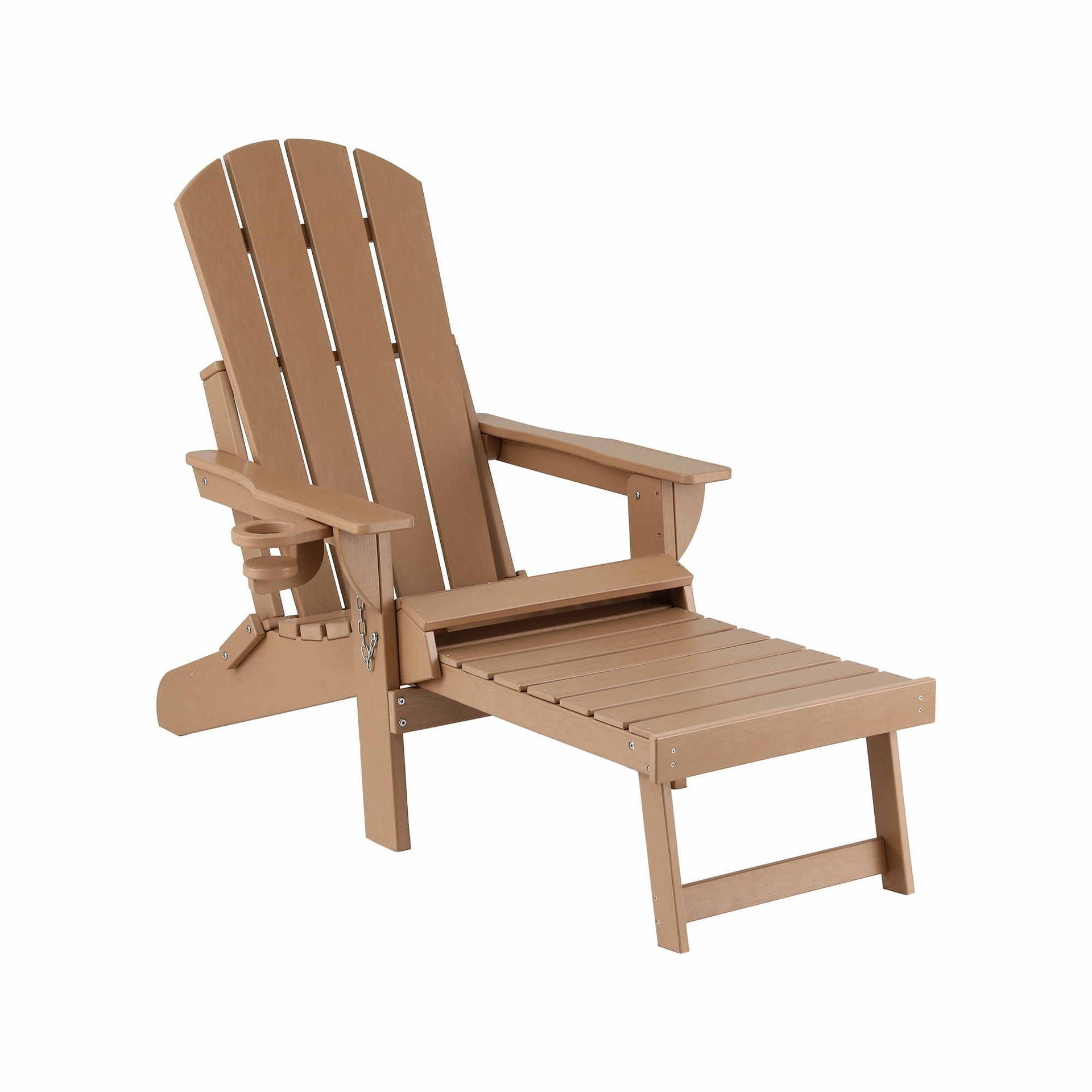 Gardeon Folding Sun Lounger Adirondack Chair Outdoor Lounge Setting HDPE Recliner Footrest Khaki Awezingly