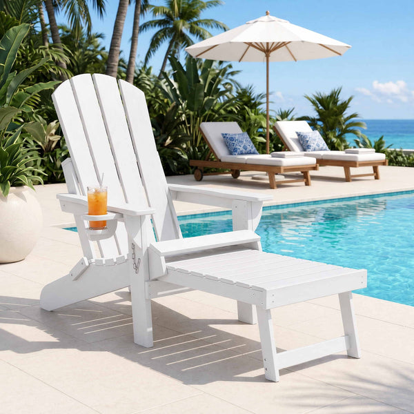 Gardeon Folding Sun Lounger Adirondack Chair Outdoor Lounge Setting HDPE Recliner Footrest White Awezingly