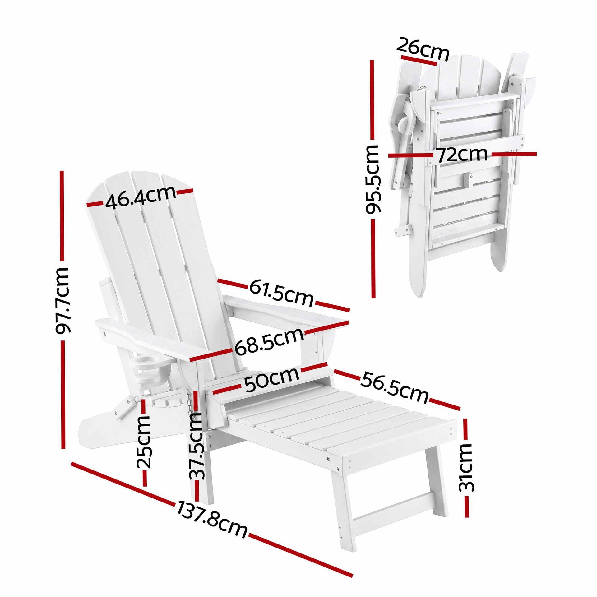 Gardeon Folding Sun Lounger Adirondack Chair Outdoor Lounge Setting HDPE Recliner Footrest White Awezingly