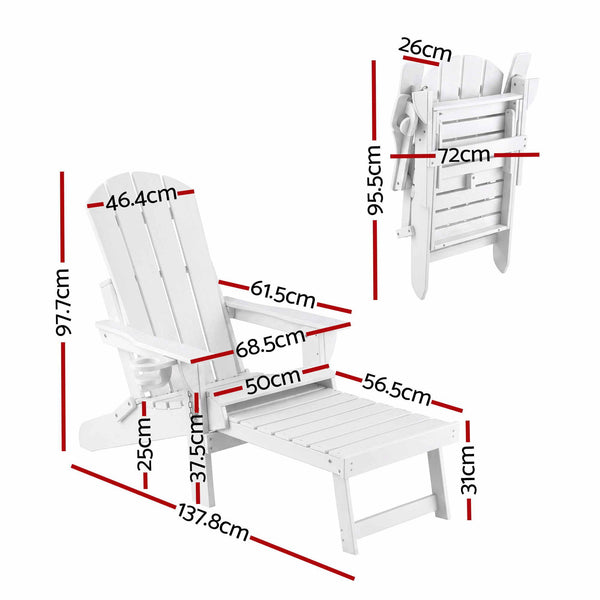 Gardeon Folding Sun Lounger Adirondack Chair Outdoor Lounge Setting HDPE Recliner Footrest White Awezingly