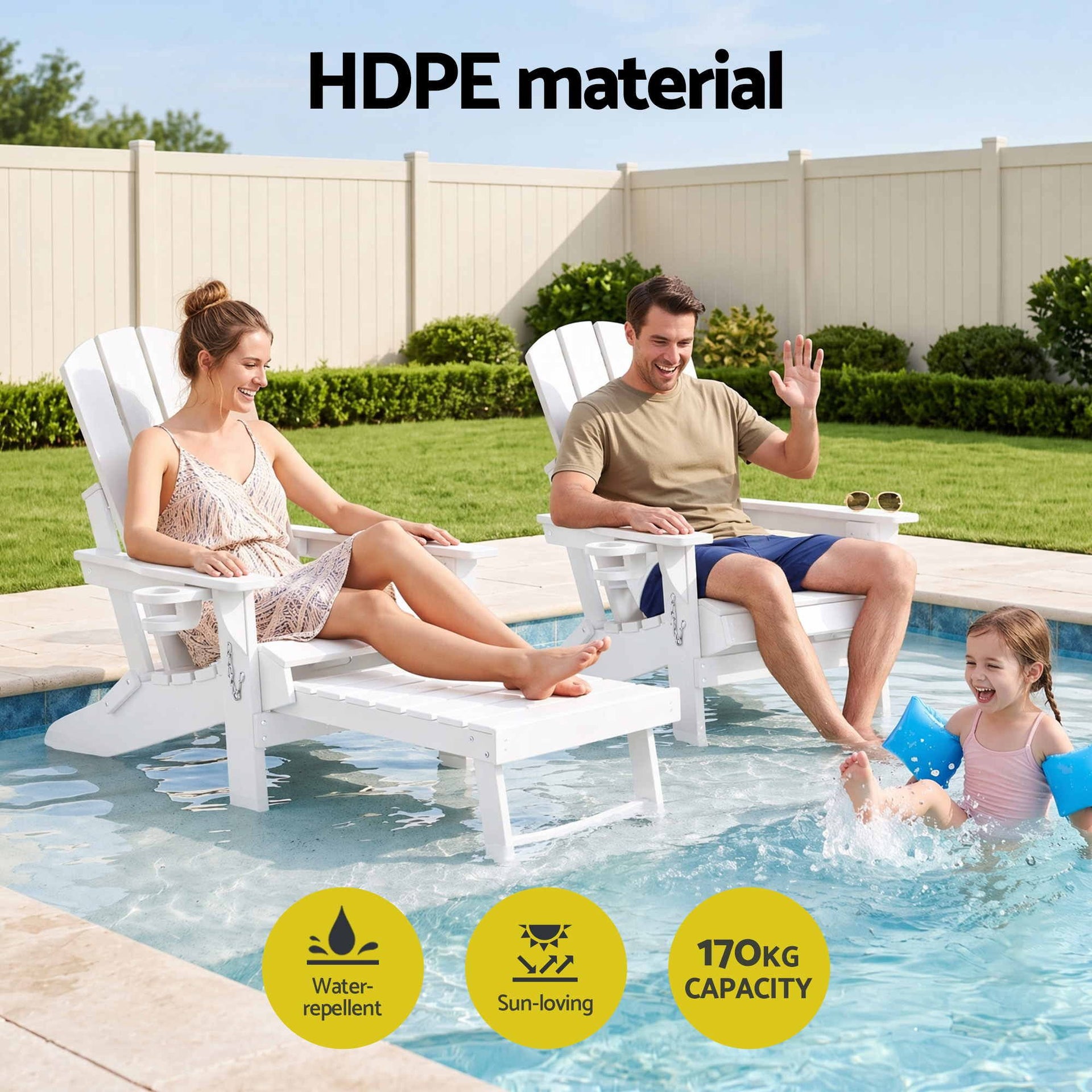 Gardeon Folding Sun Lounger Adirondack Chair Outdoor Lounge Setting HDPE Recliner Footrest White Awezingly