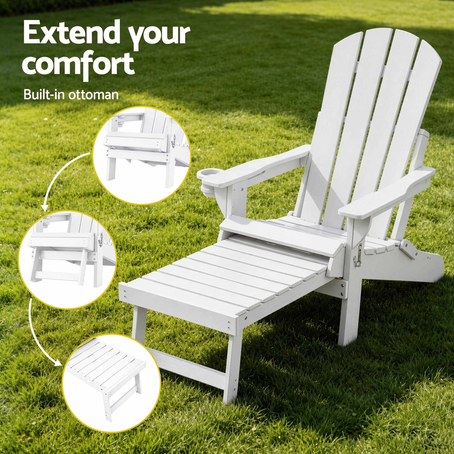 Gardeon Folding Sun Lounger Adirondack Chair Outdoor Lounge Setting HDPE Recliner Footrest White Awezingly