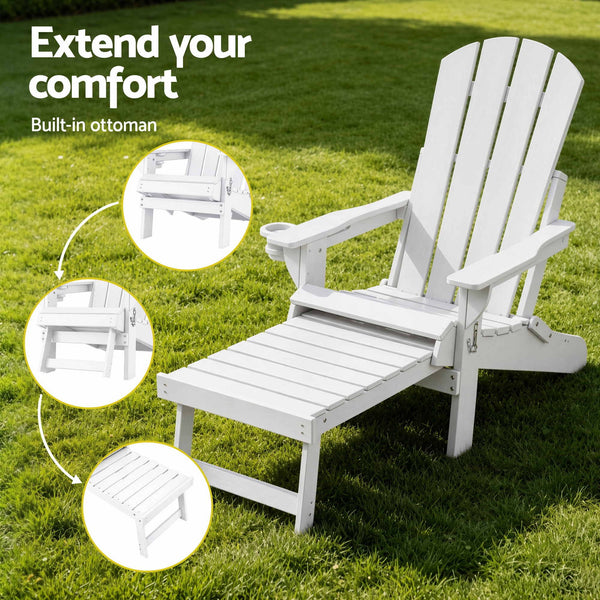 Gardeon Folding Sun Lounger Adirondack Chair Outdoor Lounge Setting HDPE Recliner Footrest White Awezingly