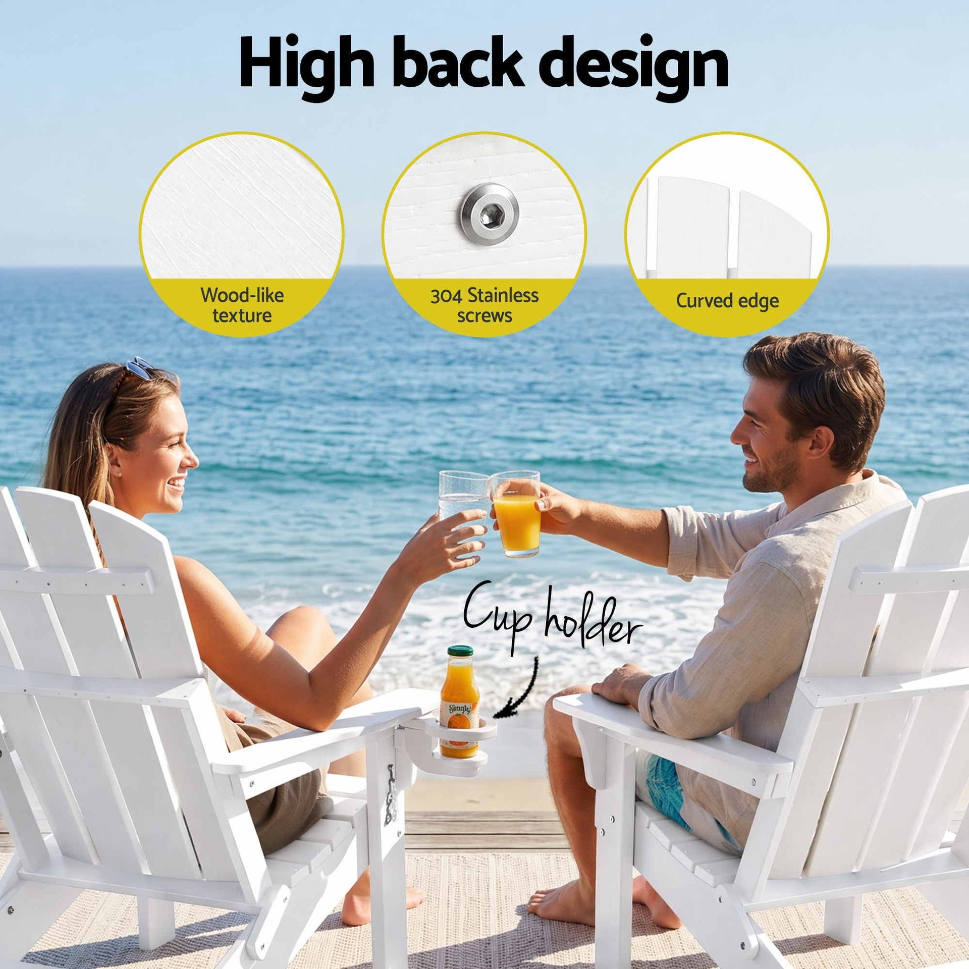 Gardeon Folding Sun Lounger Adirondack Chair Outdoor Lounge Setting HDPE Recliner Footrest White Awezingly