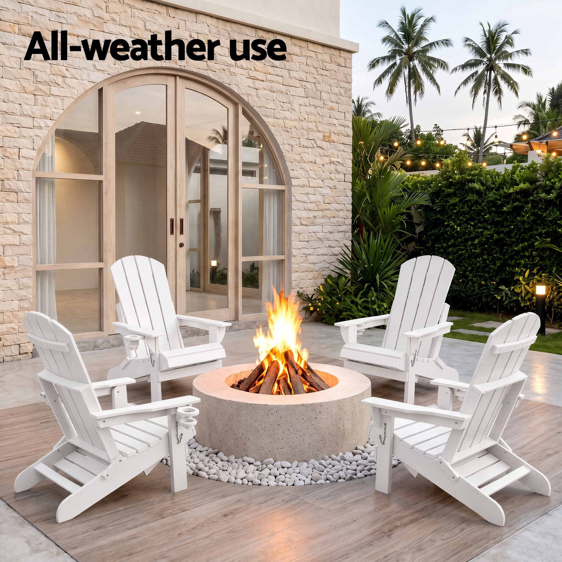Gardeon Folding Sun Lounger Adirondack Chair Outdoor Lounge Setting HDPE Recliner Footrest White Awezingly