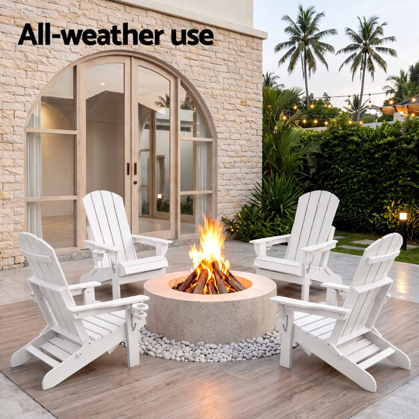 Gardeon Folding Sun Lounger Adirondack Chair Outdoor Lounge Setting HDPE Recliner Footrest White Awezingly
