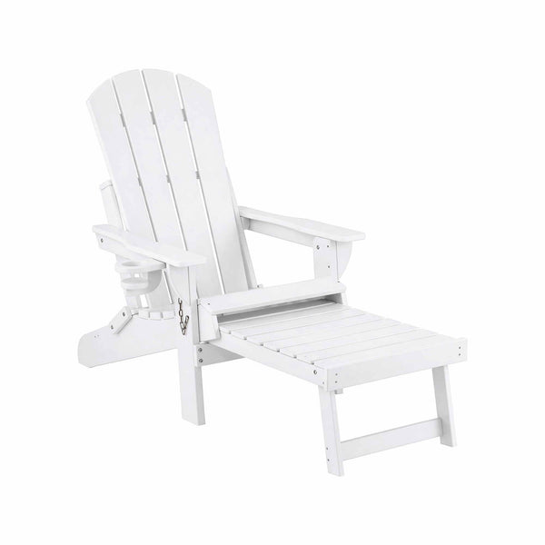 Gardeon Folding Sun Lounger Adirondack Chair Outdoor Lounge Setting HDPE Recliner Footrest White Awezingly