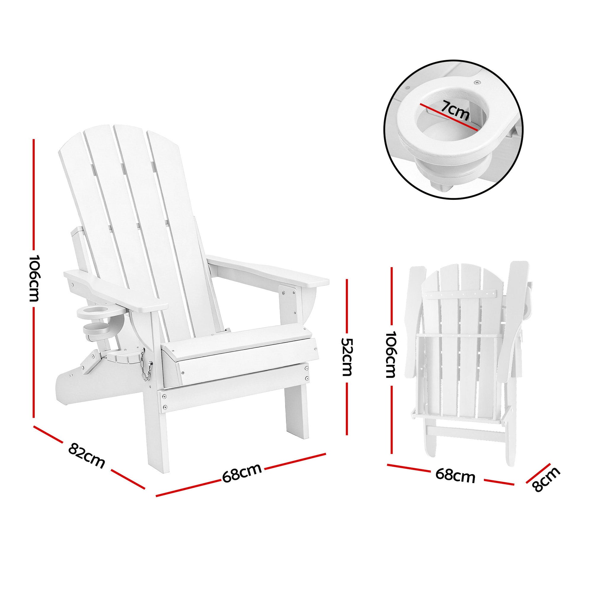 Gardeon Outdoor Chairs Folding Adirondack Beach Chair HDPE Sun Lounge Patio Furniture Garden White Awezingly