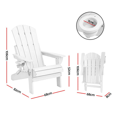 Gardeon Outdoor Chairs Folding Adirondack Beach Chair HDPE Sun Lounge Patio Furniture Garden White