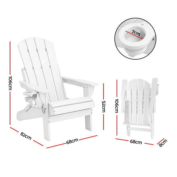 Gardeon Outdoor Chairs Folding Adirondack Beach Chair HDPE Sun Lounge Patio Furniture Garden White Awezingly