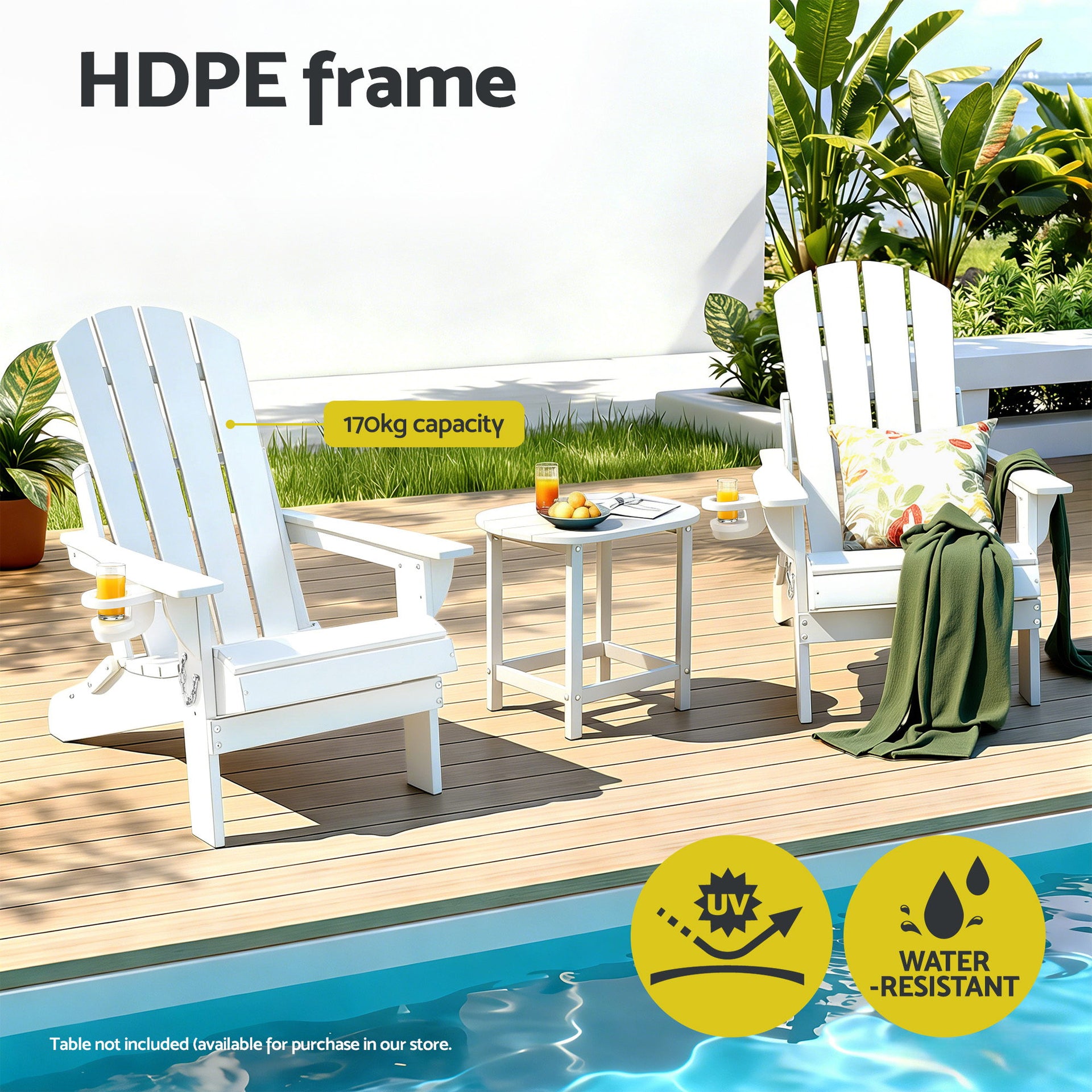 Gardeon Outdoor Chairs Folding Adirondack Beach Chair HDPE Sun Lounge Patio Furniture Garden White Awezingly