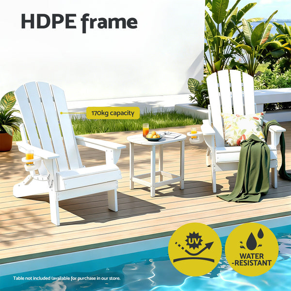 Gardeon Outdoor Chairs Folding Adirondack Beach Chair HDPE Sun Lounge Patio Furniture Garden White Awezingly