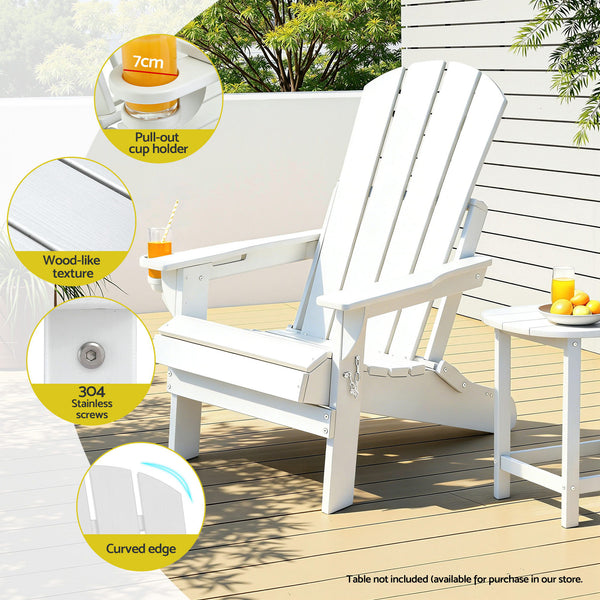 Gardeon Outdoor Chairs Folding Adirondack Beach Chair HDPE Sun Lounge Patio Furniture Garden White Awezingly