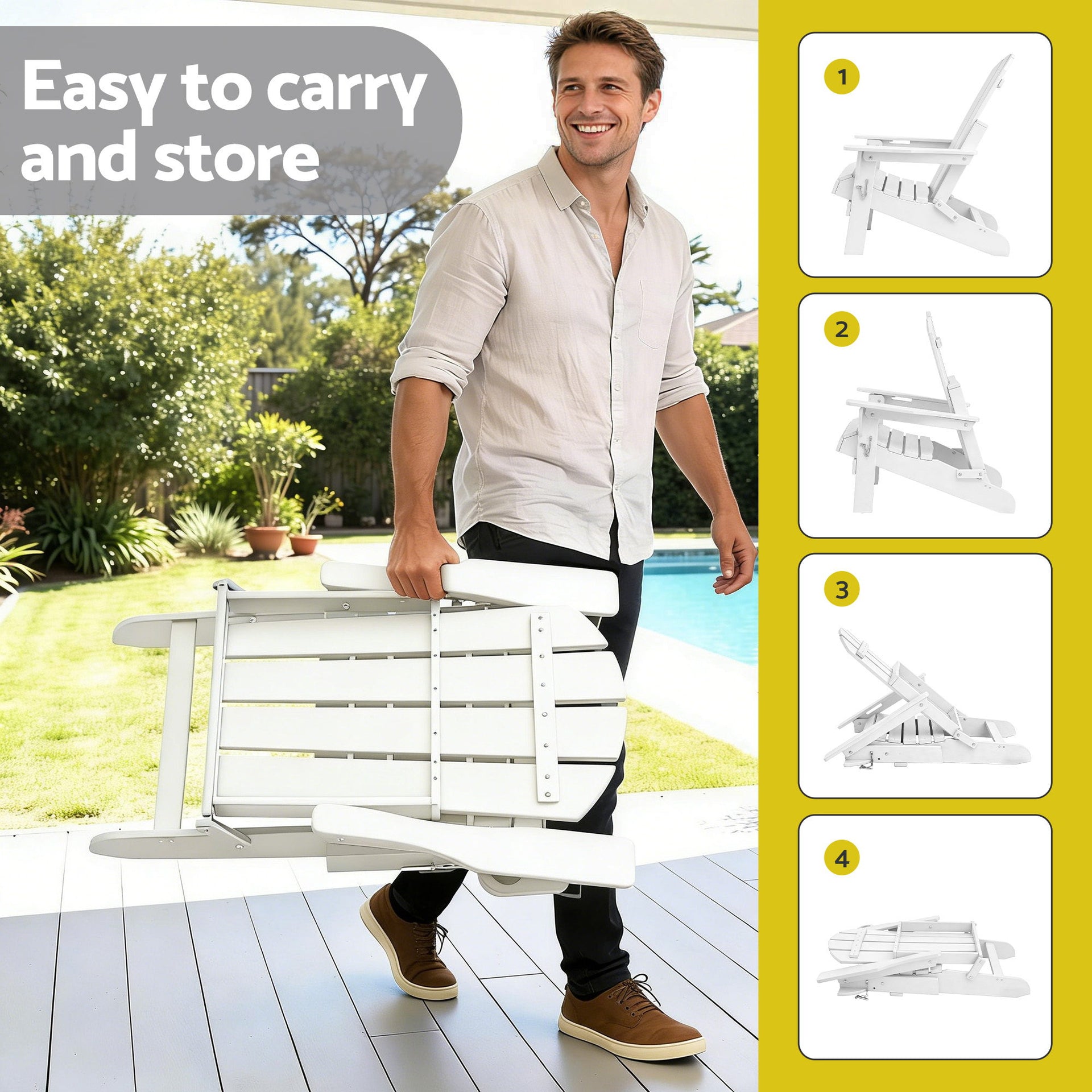 Gardeon Outdoor Chairs Folding Adirondack Beach Chair HDPE Sun Lounge Patio Furniture Garden White Awezingly