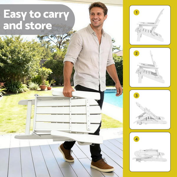 Gardeon Outdoor Chairs Folding Adirondack Beach Chair HDPE Sun Lounge Patio Furniture Garden White Awezingly