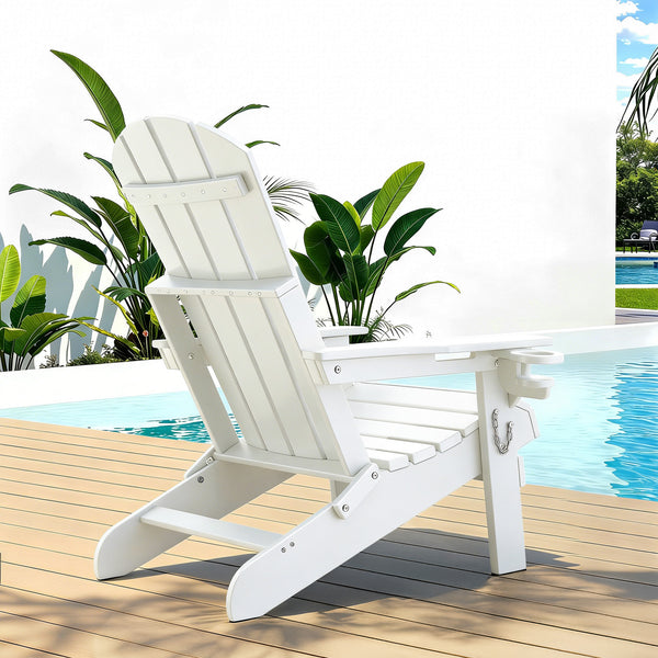 Gardeon Outdoor Chairs Folding Adirondack Beach Chair HDPE Sun Lounge Patio Furniture Garden White Awezingly