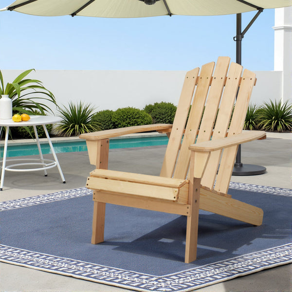 Gardeon Outdoor Sun Lounge Beach Chairs Table Setting Wooden Adirondack Patio Chair Light Wood Tone Gardeon