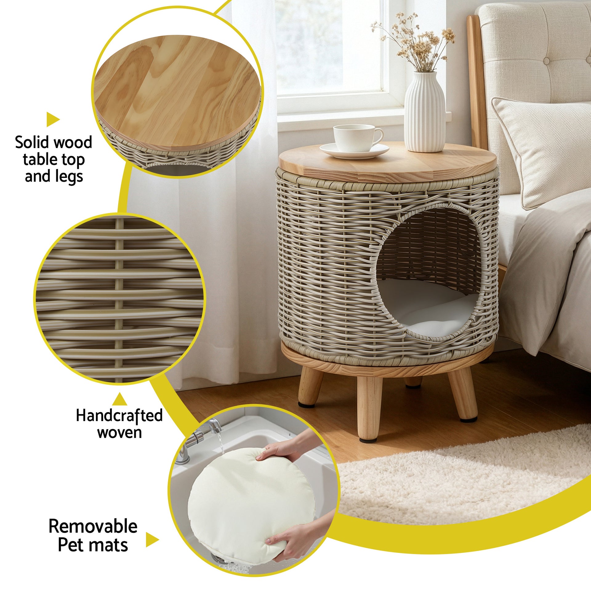 Gardeon Coffee Side Table Wicker Steel Desk Pet Bed Storage Outdoor Furniture Awezingly