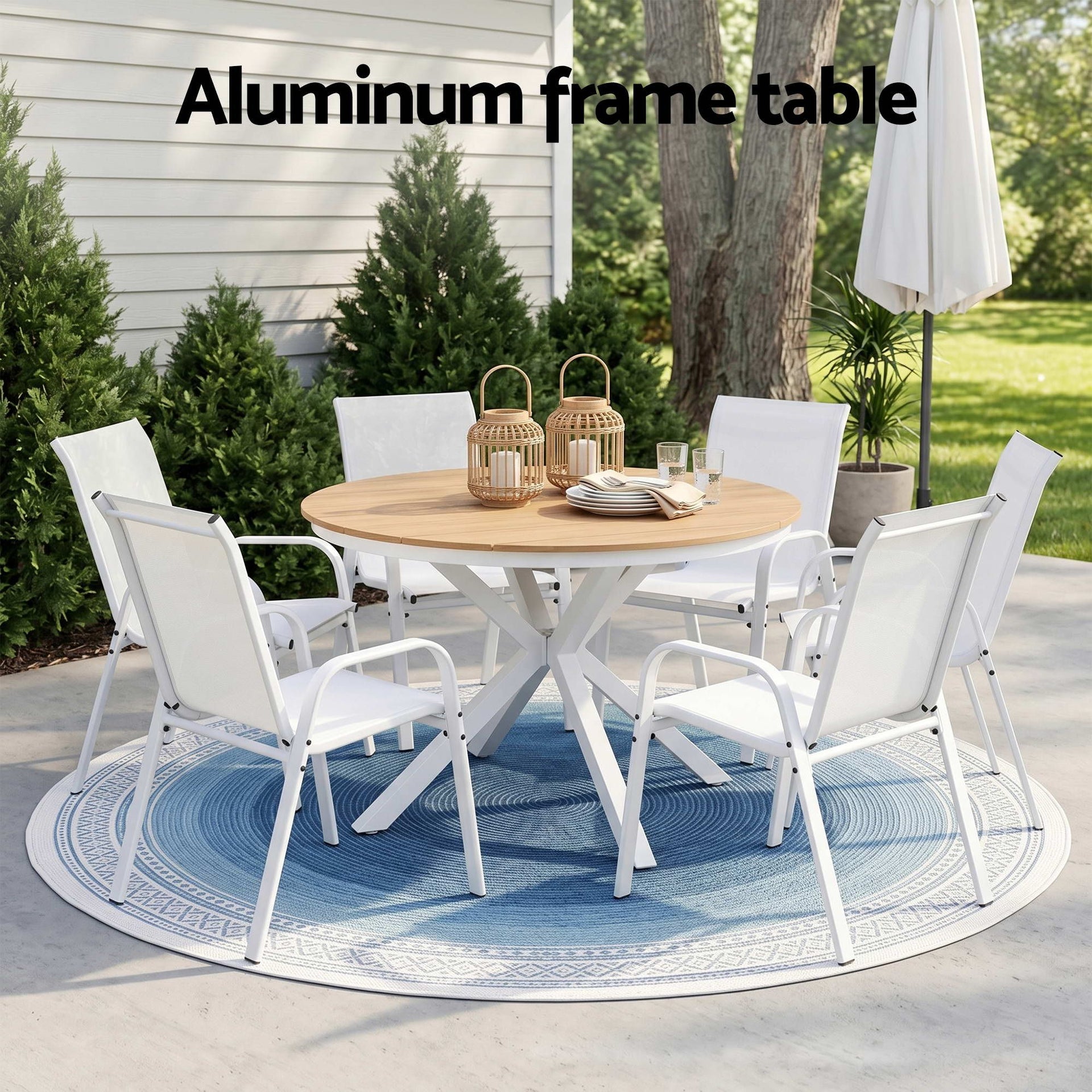 Gardeon 7PCS Outdoor Dining Set Table and Chairs Patio Garden Furniture Steel Awezingly