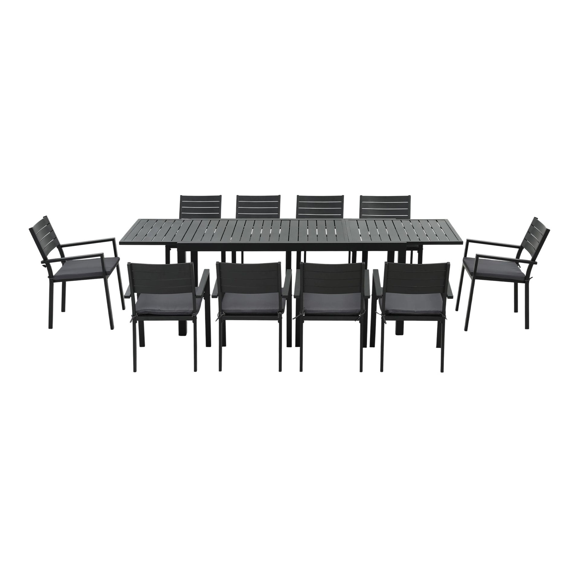 Gardeon Outdoor Dining Set 11PCS Aluminum Extendable Table and Chairs Patio Furniture Black Awezingly