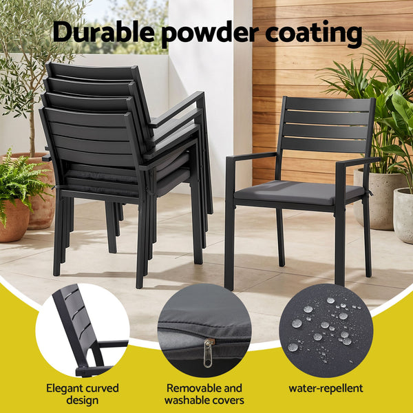 Gardeon Outdoor Dining Set 11PCS Aluminum Extendable Table and Chairs Patio Furniture Black Awezingly