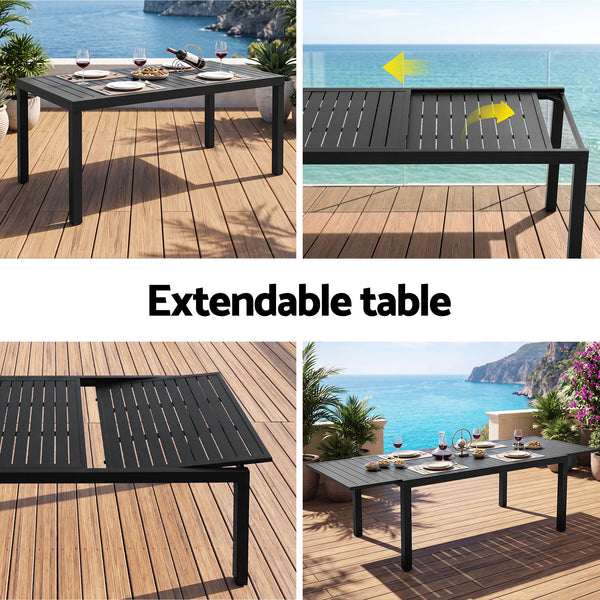 Gardeon Outdoor Dining Set 11PCS Aluminum Extendable Table and Chairs Patio Furniture Black Awezingly