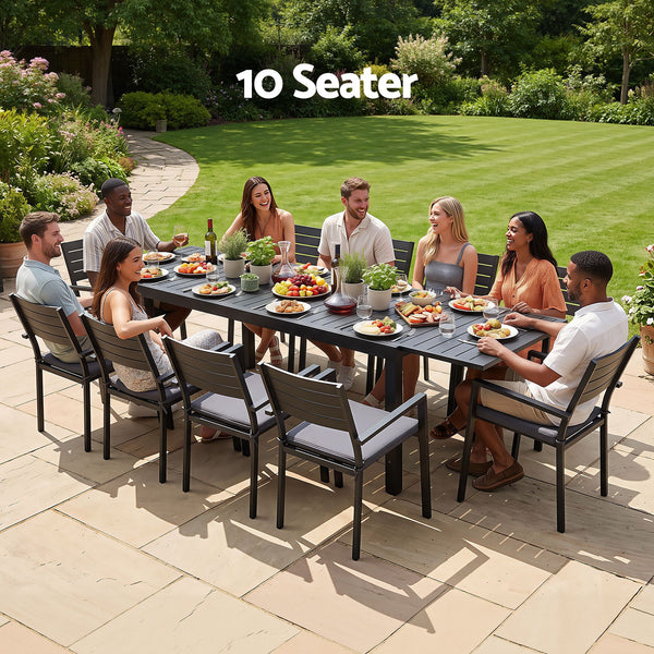 Gardeon Outdoor Dining Set 11PCS Aluminum Extendable Table and Chairs Patio Furniture Black Awezingly