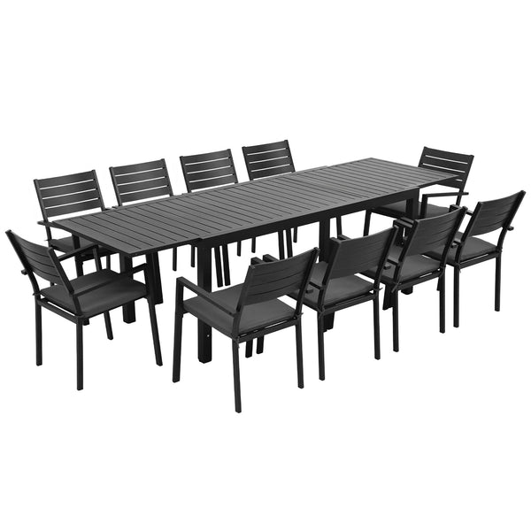 Gardeon Outdoor Dining Set 11PCS Aluminum Extendable Table and Chairs Patio Furniture Black Awezingly