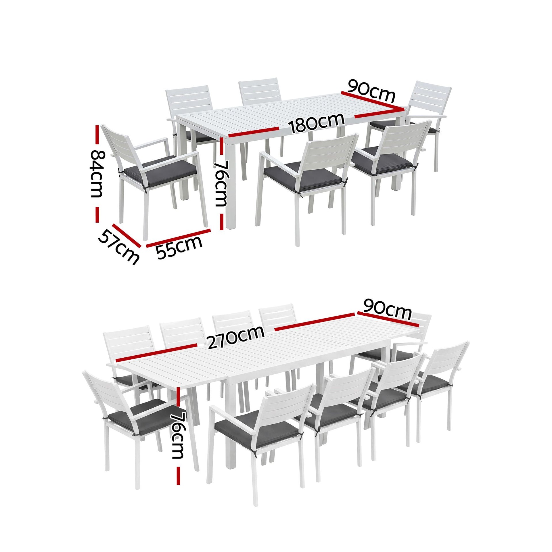 Gardeon Outdoor Dining Set 11PCS Aluminum Extendable Table and Chairs Patio Furniture White Awezingly