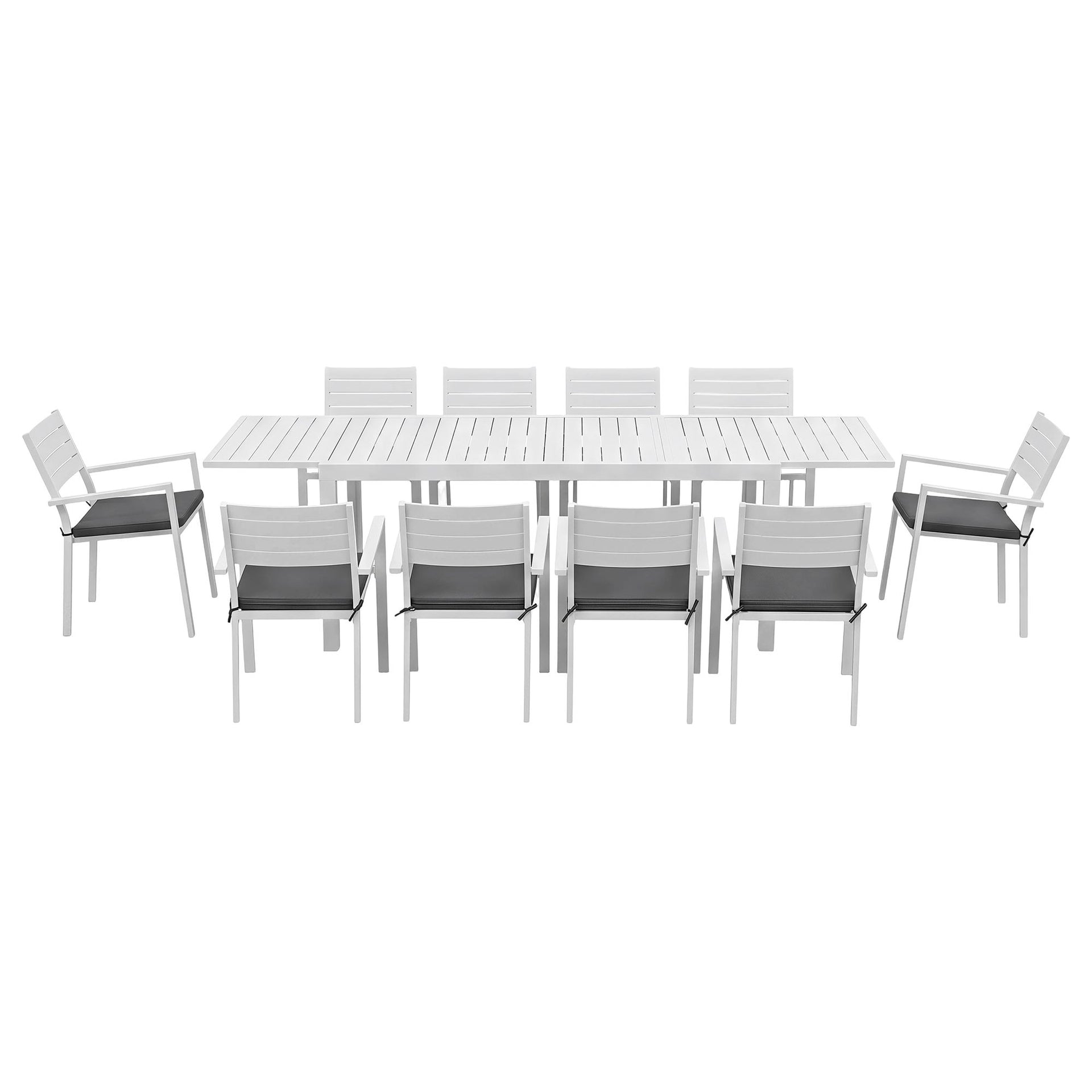 Gardeon Outdoor Dining Set 11PCS Aluminum Extendable Table and Chairs Patio Furniture White Awezingly