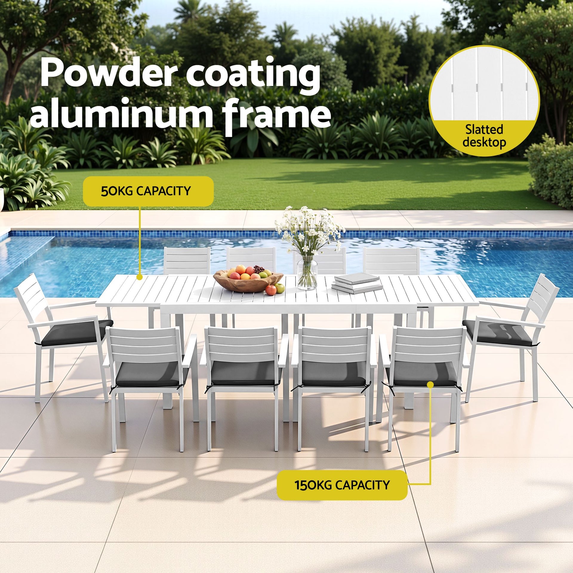 Gardeon Outdoor Dining Set 11PCS Aluminum Extendable Table and Chairs Patio Furniture White Awezingly
