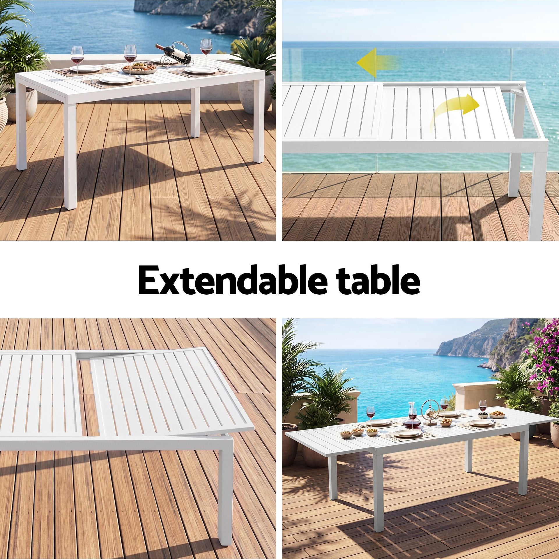 Gardeon Outdoor Dining Set 11PCS Aluminum Extendable Table and Chairs Patio Furniture White Awezingly