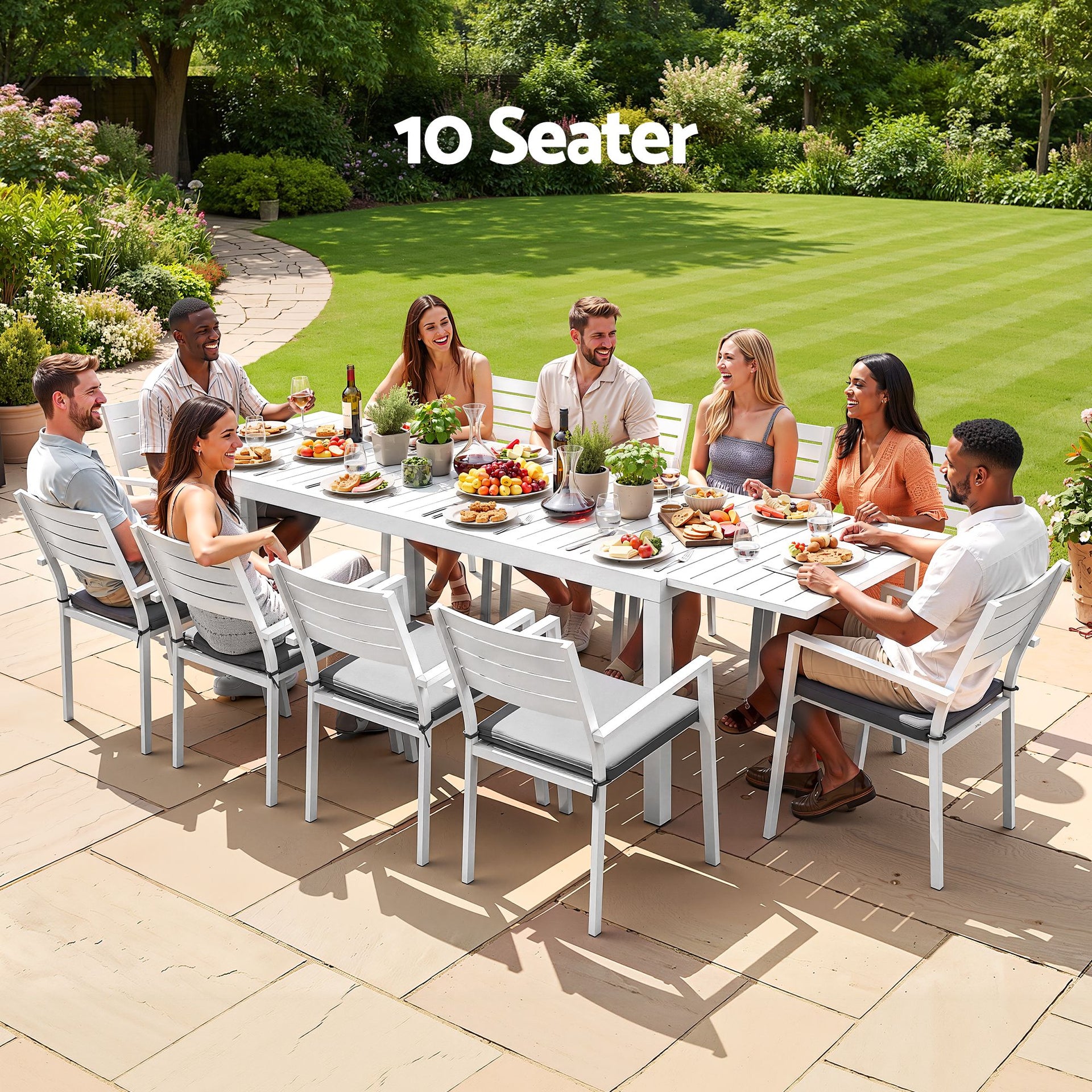 Gardeon Outdoor Dining Set 11PCS Aluminum Extendable Table and Chairs Patio Furniture White Awezingly