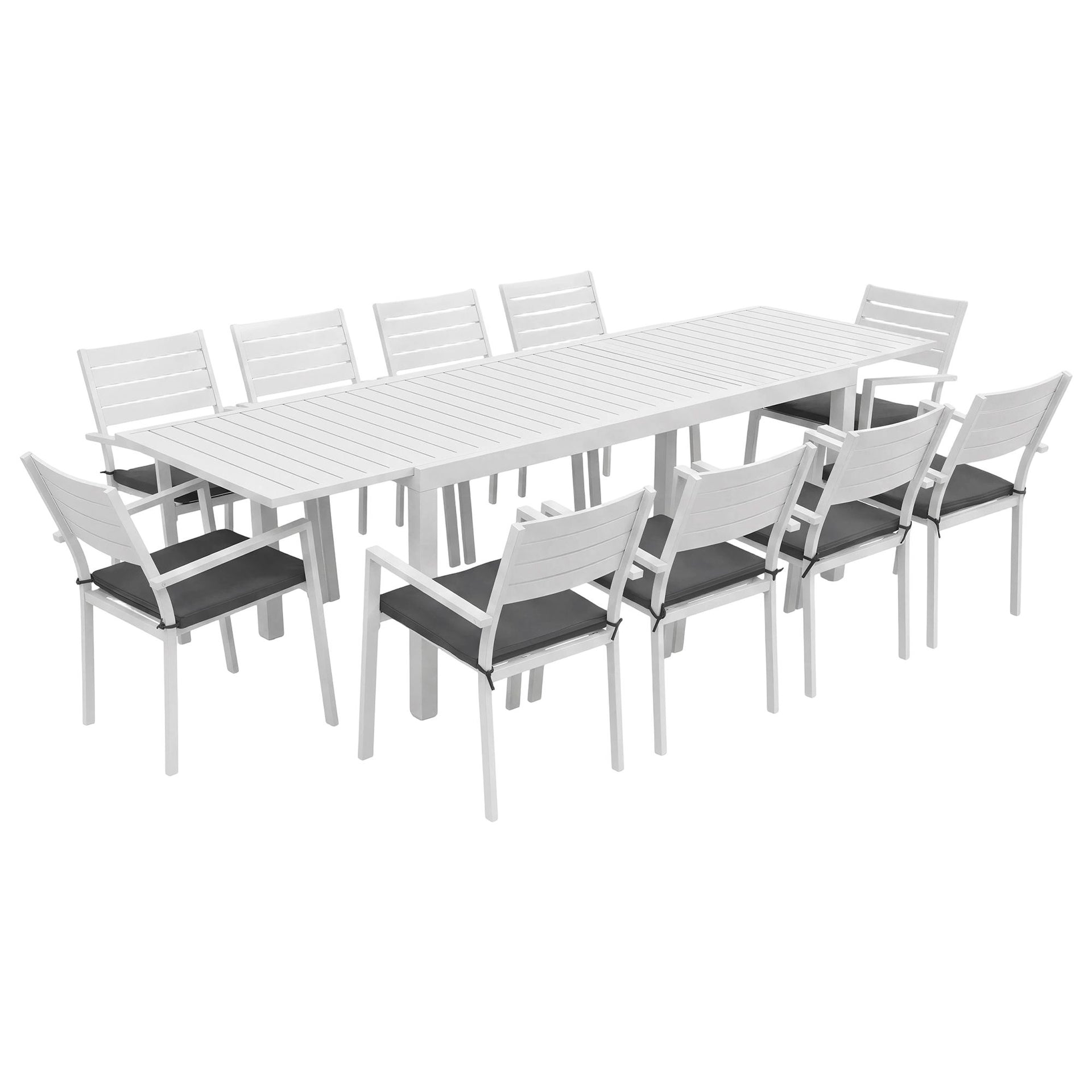 Gardeon Outdoor Dining Set 11PCS Aluminum Extendable Table and Chairs Patio Furniture White Awezingly