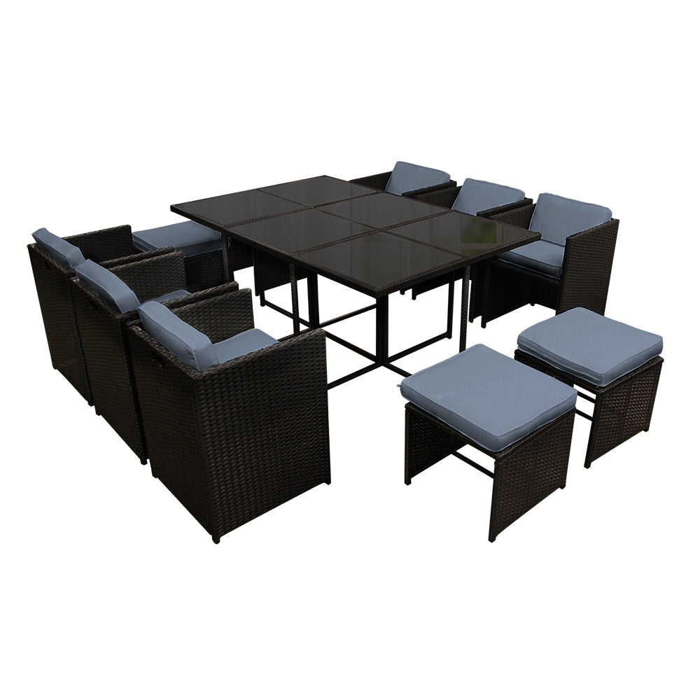 Gardeon 11 Piece PE Wicker Outdoor Dining Set - Black Gardeon