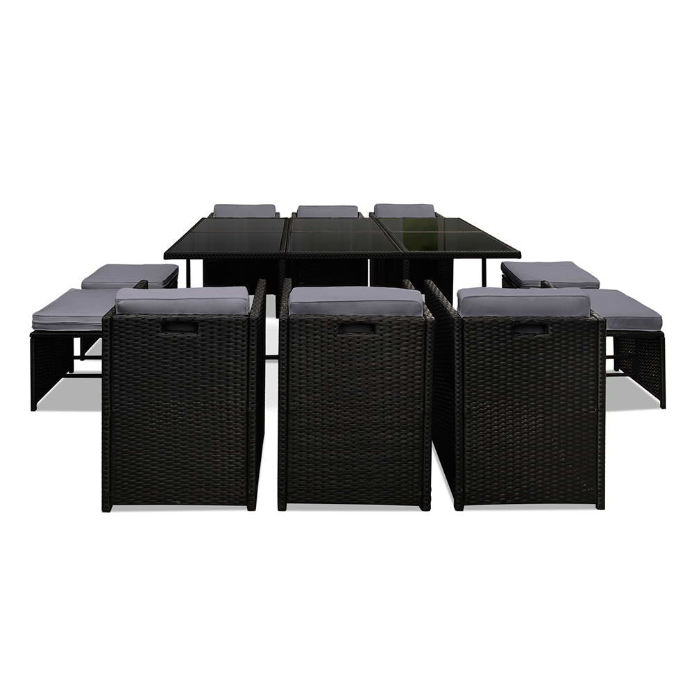 Gardeon 11 Piece PE Wicker Outdoor Dining Set - Black Gardeon