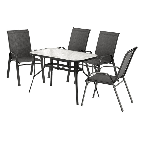 Gardeon 5PC Outdoor Dining Set Table and Chairs Patio Furniture Bistro Set Garden Black Awezingly