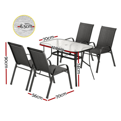 Gardeon 5PC Outdoor Dining Set Table and Chairs Patio Furniture Bistro Set Garden Black