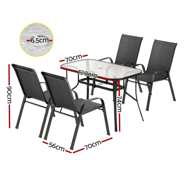 Gardeon 5PC Outdoor Dining Set Table and Chairs Patio Furniture Bistro Set Garden Black Awezingly