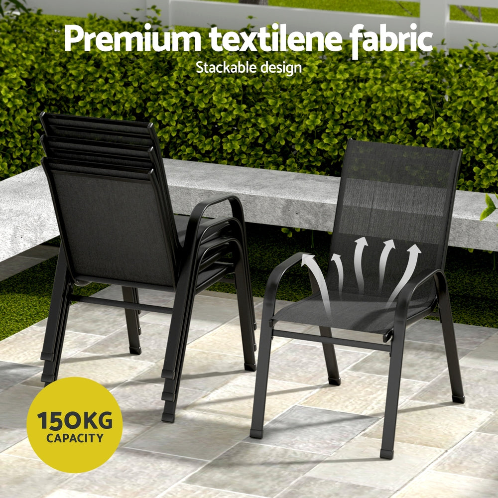 Gardeon 5PC Outdoor Dining Set Table and Chairs Patio Furniture Bistro Set Garden Black Awezingly